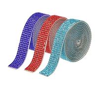MECCANIXITY Lot de 3 rouleaux de ruban auto-adhésif en strass de 0,9 m x 8 mm pour projets d'art et d'artisanat, gâteaux de mariage, décorations d'anniversaire, rouge, bleu foncé, bleu lac