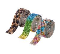 MECCANIXITY Lot de 3 rouleaux de ruban auto-adhésif en strass de 18 mm pour projets d'art et d'artisanat, gâteaux de mariage, décorations d'anniversaire, bleu, vert, jaune, rouge, noir, jaune,