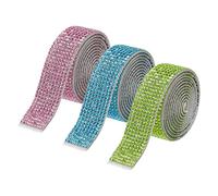 MECCANIXITY Lot de 3 rouleaux de ruban auto-adhésif en strass de 18 mm pour projets d'art et d'artisanat, gâteaux de mariage, décorations d'anniversaire, bleu clair, vert clair, rose clair