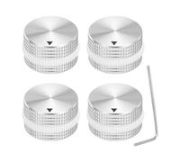 MECCANIXITY Lot de 4 boutons de potentiomètre en aluminium, 6 mm, boutons de contrôle du volume audio 15,5 mm x 25 mm, potentiomètre à vis pour guitare basse avec anneau en caoutchouc blanc et clé