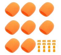 MECCANIXITY Lot de 8 housses de microphone en mousse avec anneau de protection en silicone de 3,4 cm et support de manchon inférieur anti-roulement pour karaoké, DJ, concert, théâtre, orange
