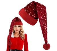 Mecctuck Bonnet Noel, Bonnet de Saint-Nicolas Long, Santa Christmas Chapeau Adulte, Chapeau avec Bord en Peluche, Paillettes Accessoires de Noël Taille Unique, Convient à la Plupart des Personnes