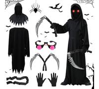 Mecctuck Costume de Faucheuse pour Enfant, 120 cm, Costume Halloween, Costume Scream avec Faucille, Déguisement Ghostface pour Halloween, Cosplay, Carnaval, Enfants Unisexes