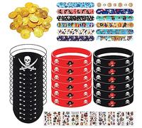Mecctuck Kit d'accessoires de Pirate, Décoration pour Enfants, Bracelets en Silicone Cache œil de Pirate, Cadeau D'anniversaire pour Enfant, Accessoire Pirate pour Enfants pour la Chasse au Trésor