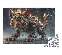 Mechanical Cat Beast Jigsaw Puzzle Educational Game: Burning Skulls Pile for Adults Teens Age 12 Years Up 38x26cm/1000pcs