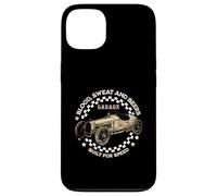 Mechanics Garage Workshop Vintage Classic Car Checkered Flag Coque pour iPhone 13