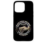 Mechanics Garage Workshop Vintage Classic Car Checkered Flag Coque pour iPhone 15 Pro Max
