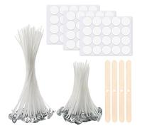 Mèche Bougie,50 PCS Mèches de Bougie Naturelles,Mèche de Bougie Coton,10cm/20cm Mèches pour Bougies,avec Supports de Mèche en Bois et Autocollants de Mèche Double Face,pour Fabrication de Bougies