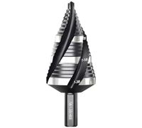 Mèche étagée de 3/16 à 1-3/8 pouces, acier rapide HSS avec queue hexagonale, quatre goujures spiralées Unibit pour aluminium, bois, plastique et métal, noir et argent, 14 x 3,5 x 3,5 cm