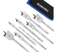 WORKPRO Jeu de 8 Mèches Plate à Bois avec Tige Hexagonale de 1/4", Mèches Plates en Acier au Carbone de Qualité Ø6,10,13,16,19,22,25 et 32 mm, Longueur 152 mm