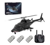MechEdu AW-911 1:34 RC Hélicoptère RTF 2,4 GHz 9 canaux sans barre flybar avec mode cascade 6G/3D et localisation GPS, commutable entre le mode 1 et le mode 2 (3 piles)