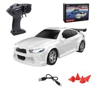 MechEdu Mini voiture RC Drift 1/64 2,4 G 4WD avec câble de charge et barrière (blanc crème M4)