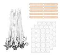 Mèches de Bougie, 100 pièces mèches de Bougie pour Bougies, mèches de Bougie Naturelles de 15 cm avec Support de mèche en Bois et Autocollants de mèche Double Face, pour la Fabrication de Bougies