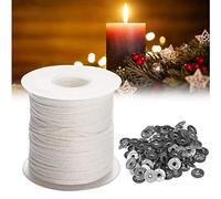 Mèches de bougie en coton naturel - Rouleau de 61 m avec 100 supports de mèche en métal - Mèches de bougie en cire de soja - Kit de fabrication de bougies