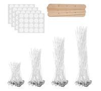 Mèches de bougie pour la fabrication de bougies, 200 mèches de bougies pré-cirées en coton de 5 cm/10 cm/15 cm/20 cm avec 5 supports de mèche de bougie et 3 feuilles d'autocollants à pois, pour la