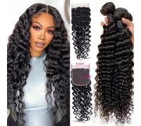 Mèches de cheveux humains bouclés avec fermeture, 30 à 81 cm, cheveux brésiliens Remy 10A de qualité supérieure, densité 150 %, dentelle 4x4, livraison en 5 jours. Cheveux humains