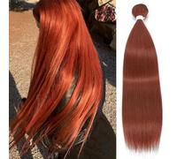 Mèches de cheveux raides Extensions de cheveux naturels de salon Fausses fibres Cheveux raides synthétiques Tissage complet super long à l'extrémité-Brun orange-70 cm-28 pouces-1 PC