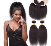 Mèches Kinky Straight Cheveux Humains,Yaki Tissage,10 10 10 Pouces,300g | 100% vierges brésiliens, double trame machine renforcée, 100g/mèche, Yaki, noir naturel 1B, teignable, sans nœuds ni perte