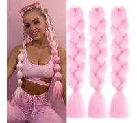 Meches Pour Tresses Africaine 3 Paquets 24 Pouces Braid Pré éTiré Braids Meches Pre Tiré Long Easy Braids Knotless Yaki Nattes Extensions Rajout Cheveux Tresses (Rose)