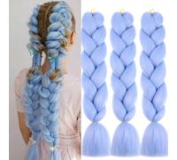 Meches Pour Tresses Africaine 3 Paquets 24 Pouces Braid Pré éTiré Braids Meches Pre Tiré Long Easy Braids Knotless Yaki Nattes Extensions Rajout Cheveux Tresses (Bleu Clair)