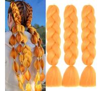 Meches Pour Tresses Africaine 3 Paquets 24 Pouces Braid Pré éTiré Braids Meches Pre Tiré Long Easy Braids Knotless Yaki Nattes Extensions Rajout Cheveux Tresses (Orange)