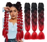 Meches Pour Tresses Africaine 3 Paquets 24 Pouces Braid Pré éTiré Braids Meches Pre Tiré Long Easy Braids Knotless Yaki Nattes Extensions Rajout Cheveux Tresses (Noir/Rouge)