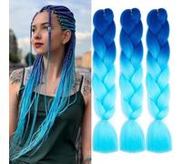 Meches Pour Tresses Africaine 3 Paquets 24 Pouces Braid Pré éTiré Braids Meches Pre Tiré Long Knotless Yaki Nattes Extensions Rajout Cheveux Tresses (Bleu Roi/Bleu Ciel)
