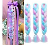 Meches Pour Tresses Africaine 3 Paquets 24 Pouces Braid Pré éTiré Braids Meches Pre Tiré Long Knotless Yaki Nattes Extensions Rajout Cheveux Tresses (Bleu/Violet/Vert/Rose)