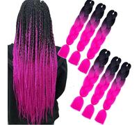 Meches Pour Tresses Africaine Rose 6 Paquets 24 Pouces Braid Pré Étiré Braids Meches Pre Tiré Long Easy Braids Knotless Yaki Nattes Extensions Rajout Cheveux Tresses (Noire-Rose)