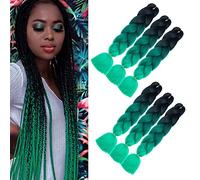 meches pour tresses africaine Vert Kanekalon Meches Tresse Cheveux, 6Paquets Jumbo Braids Meches, Yaki Nattes Extensions Pour crochet braids meches (noir à vert foncé à vert)