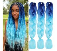 Meches Tresse Cheveux, Meches Pour Tresses Africaine, ShowJarlly 24"Jumbo Braids Meches 3Paquets Extension de Cheveux Tresse Ombre Jumbo Extension de Fibre Synthétique(Bleu Roi/Bleu Ciel#)