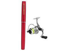 MechKit Canne à pêche Portable en Forme de Mini Stylo - Canne à pêche rétractable avec Moulinet - Alliage d'aluminium Ultra léger et Haute dureté - pour la pêche en mer, la pêche (Rouge)