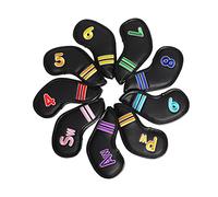 MechKit Ensemble de Couvre-têtes de Fer de Golf imperméable en Tissu PU épais doublé de Polaire avec Boucle à Crochet scellée pour golfeurs 9 pièces 4 5 6 7 8 9 PW SW Aw (Noire)