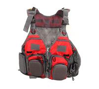 MechKit Gilet de pêche à la Mouche en Maille Rouge léger Respirant séchage Rapide Boucle réglable Plusieurs Poches pour la pêche en Plein air Taille néoprène