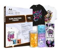 MechKit Papier de Sublimation A4, 210 mm x 297 mm 100g/m² 50 Feuilles Papier Transfert pour Imprimante de Sublimation Thermique, pour Bricolage Mug, T-Shirts, Textile, Tasses