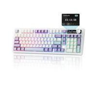 MechLands AJAZZ AK980 Clavier de jeu sans fil 98 % mécanique, BT5.0/USB-C/2,4 GHz, échangeable à chaud avec écran TFT de 1,14", batterie 10 000 mAh, bouton, RVB pour Win/Mac, QWERTY (blanc