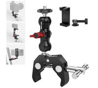 Mechrig Support de serrage pour appareil photo avec double bras magique à tête sphérique, kit de serrage en aluminium pour appareil photo reflex numérique/téléphone/moniteur/lumière LED/microphone