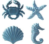 MechWares-Style marin retro Poignée de tiroir en fonte- Armoires de cuisine Garde-robe Placard Matériel informatique- Modèle de Hippocampe | Étoile de mer | Crabe | Pétoncle (4, Bleu)