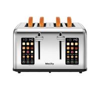 Mecity Grille-pain à 4 tranches de contrôle d'écran tactile 4 larges fentes grille-pain intelligent en acier inoxydable pour bagel, muffins, gaufres, double panneau de commande, minuterie