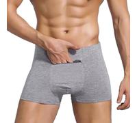 MECKOZ 3 Paquets Sous-vêtements de Voyage en Coton pour Hommes avec Poche Zippée Cachée à L'entrejambe, Anti-vol, Anti-poche Caleçon Boxer Stash (Color : Grau, Size : L)