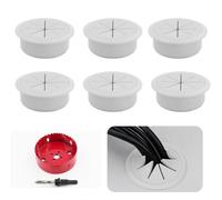 Mecmbj 6 Pièces Passe Cable Bureau avec Scie Cloche 60mm, Rond Couvercle Passe Câble pour La Maison Et Le Bureau Rangements De Câbles