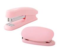 Mecmbj agrafeuse bureau, perforatrice 2 trous, Agrafeuse bureau sans agrafes, capacité de 20 feuilles, portable agrafeuse et perforatrice ensemble pour bureaux, salles classe, salles détude (rose)