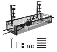 Mecmbj Cache Cable Bureau sans Percer, Plateau de Gestion des Câbles sous Le Bureau, Chemin de Câbles en Treillis MéTallique avec Pince, pour Domicile(Noir 1, 40 * 13 * 7cm)