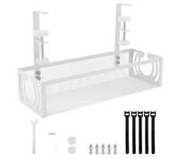 Mecmbj Cache Cable Bureau sans Percer, Plateau de Gestion des Câbles sous Le Bureau, Chemin de Câbles en Treillis MéTallique avec Pince, pour Domicile(Blanc 2, 34 * 12 * 8cm)