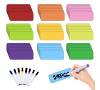 Mecmbj Étiquettes Magnétiques Inscriptibles, avec 8 Stylos Effaçables | 54Pcs Aimant Tableau Blanc, 8 x 3 cm, Morceaux de Bandes Magnétiques pour Tableaux Blancs, Réfrigérateurs, Cuisine et Bureau