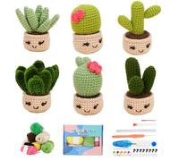 Mecmbj Kit Crochet Debutant Complet, 6 Pièces Kit de Crochet de Cactus avec Des Instructions Vidéo Pas à Pas en Anglais, pour Adultes et Enfants(Cactus en Maceta)