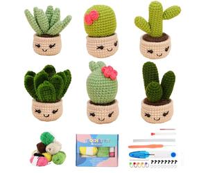 Mecmbj Kit Crochet Debutant Complet, Avec Vidéo et Instructions en Anglais | 6 Pièces Kit de Crochet de Cactus, Kit de Crochet pour Débutants, Cadeau parfait pour Mères, Amies, Cadeau dAnniversaire