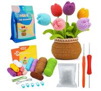 Mecmbj Kit Crochet Debutant Complet, Ornement De Pot de Fleurs Tricoté Pour Femmes, Kit Crochet Debutant DIY avec Instructions Vidéo éTape Par éTape en Anglais (tulipes)