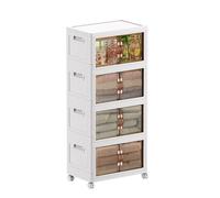 MECOLOR Lot de 4 armoires de rangement en plastique avec roulettes 63 l - Empilables et pliables - Accès par le haut et l'avant - Portes transparentes magnétiques