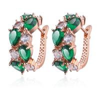 Mecool Boucles d'oreilles à tige en forme de fleur en oxyde de zirconium doré et vert pour femme, Zinc